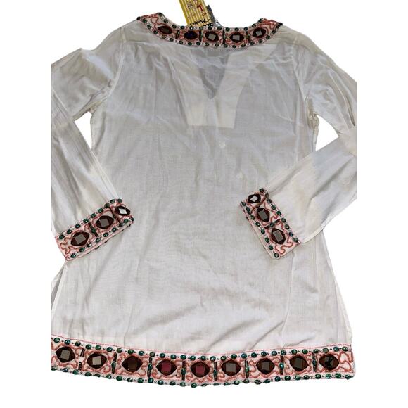 Milly New York Tunic Top NWT white/cream Jewels Mirror Embellished Sz 2 $274 - Picture 9 of 12